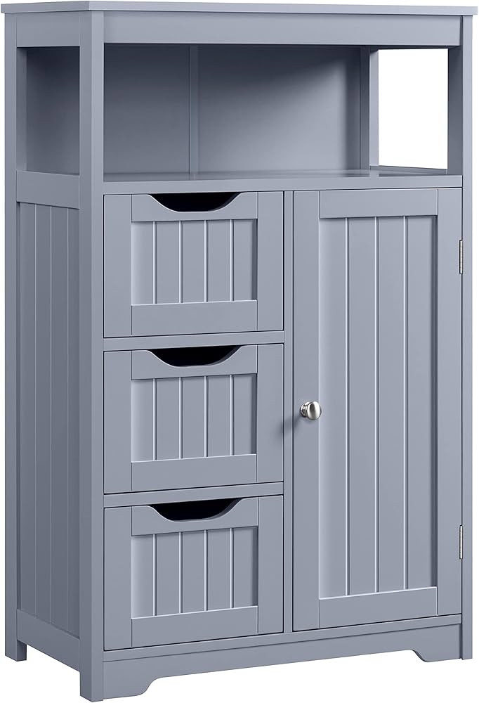 Yaheetech Bathroom Floor Cabinet, Wooden Storage Organizer Multiple Tiers Storage Cabinet, Gray | Amazon (US)