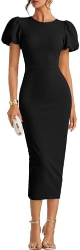 ZESICA Women's Summer Short Sleeve Bodycon Midi Dress 2026 Spring Elegant Formal Wedding Guest Co... | Amazon (US)