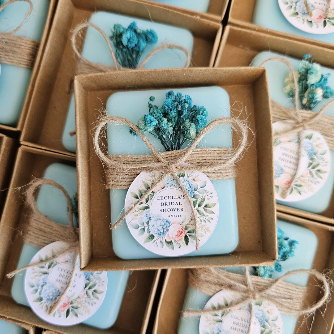 Blue Soap Party Favor | Floral Bridal Shower Soap | Aqua Soap Favors With Flowers | Custom Labels... | Etsy (US)