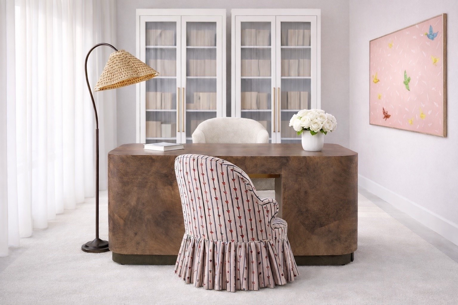 Soft light, a skirted chair, and a quiet home office moment — the kind of setting that makes easing into the week feel a little more natural.

Layered with bookshelves and a feather artwork, it’s calm, collected, and thoughtfully styled. Linked here.

#HomeOffice #SkirtedChair #BookshelfStyling #WallArt #SoftLight #WorkFromHome #CalmLiving 

#LTKSaleAlert #LTKHome #LTKdayinmylife