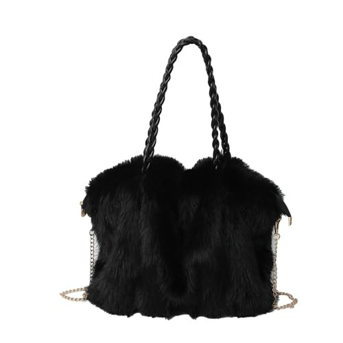 Extolove Furry Purse Winter Fluffy Bags for Women Fuzzy Tote Bag Handbags Faux Fur Bag Fluffy Shoulder Crossbody Bag (Black) | Amazon (US)