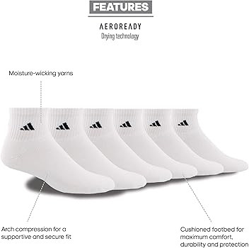 adidas mens Athletic Cushioned Quarter Socks (6-pair) | Amazon (US)