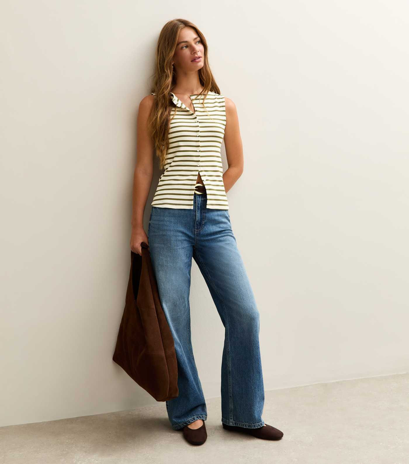 Cream Striped Button Front Tank Top | New Look | New Look (UK)