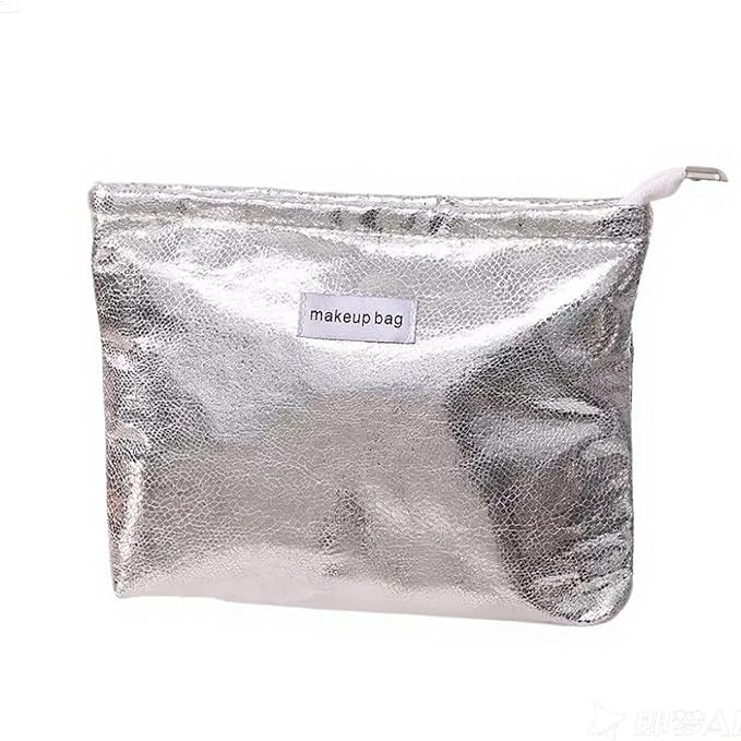 Glittler Cosmetic Bag for Women Large Capacity PU Make Up Clutch Bag Travel Silver Toiletry Pouch... | Amazon (US)