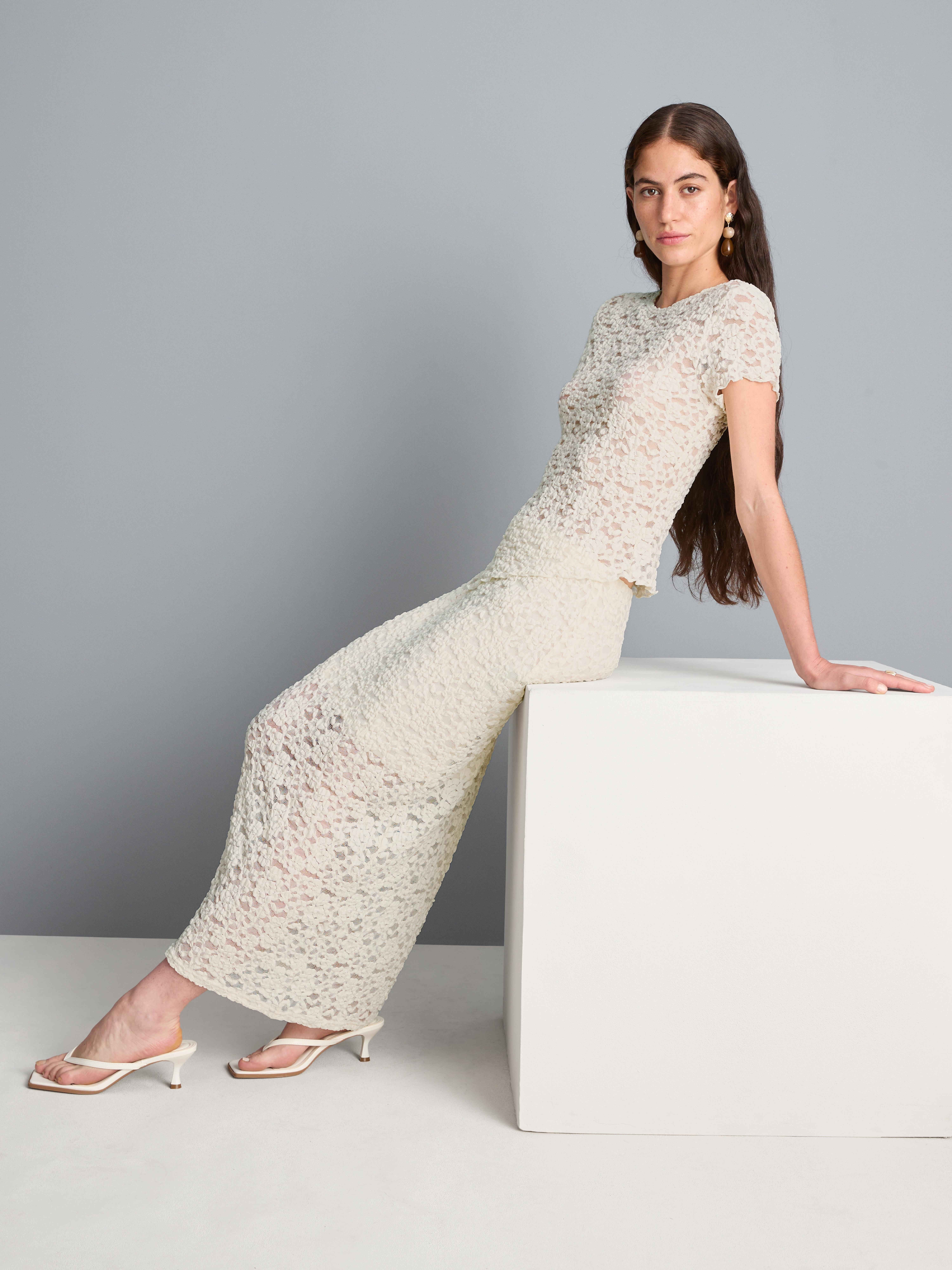 Cotton Blend Textured Lace Midi Skirt | Primark UK