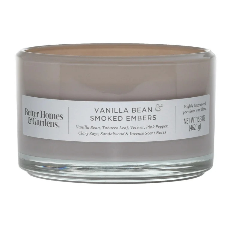 Better Homes & Gardens Vanilla Bean & Smoked Embers 16oz Scented 3-Wick Glass Candle | Walmart (US)