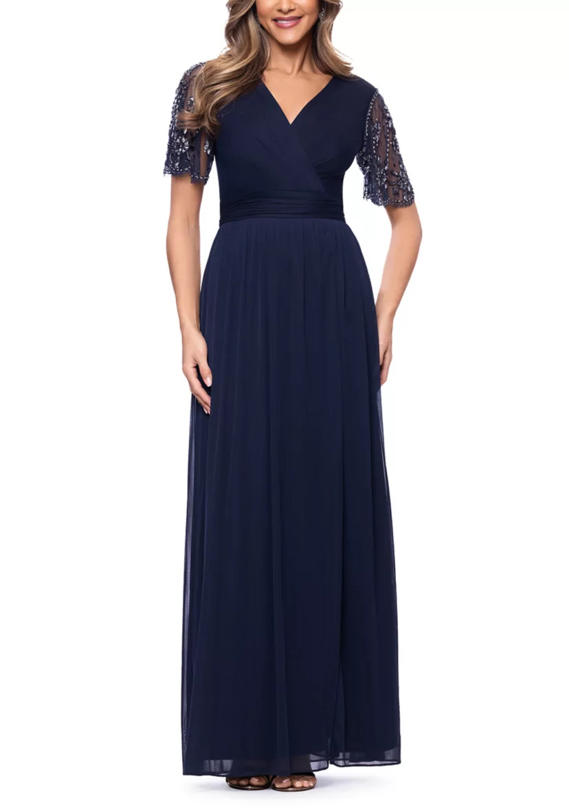 Women's Beaded Mesh Sleeve Gown | Belk
