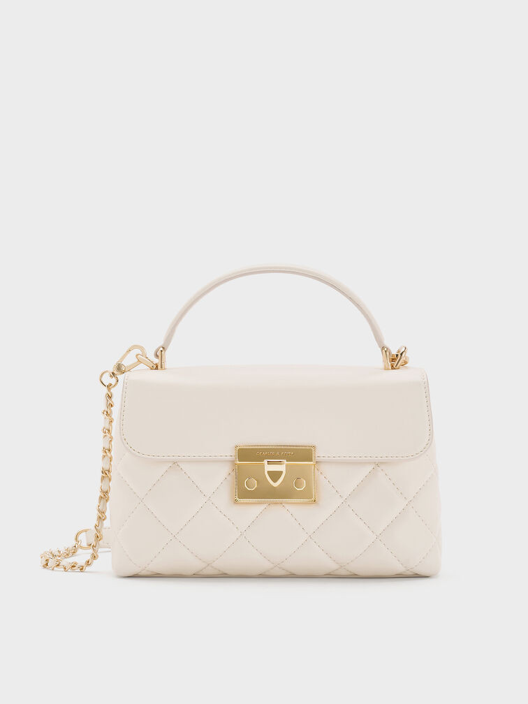 Light Pink Alva Quilted Top Handle Bag | CHARLES & KEITH UK | Charles & Keith UK