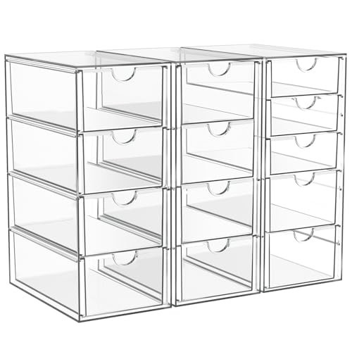 Acrylic Makeup Organizer with 13 Drawers, Bathroom Counter Organizer, Acrylic Organizers, Desk Organizer, Office Supplies, Storage Drawers for Cosmetic, Pencil, Coffee, etc 3 Pack | Amazon (US)