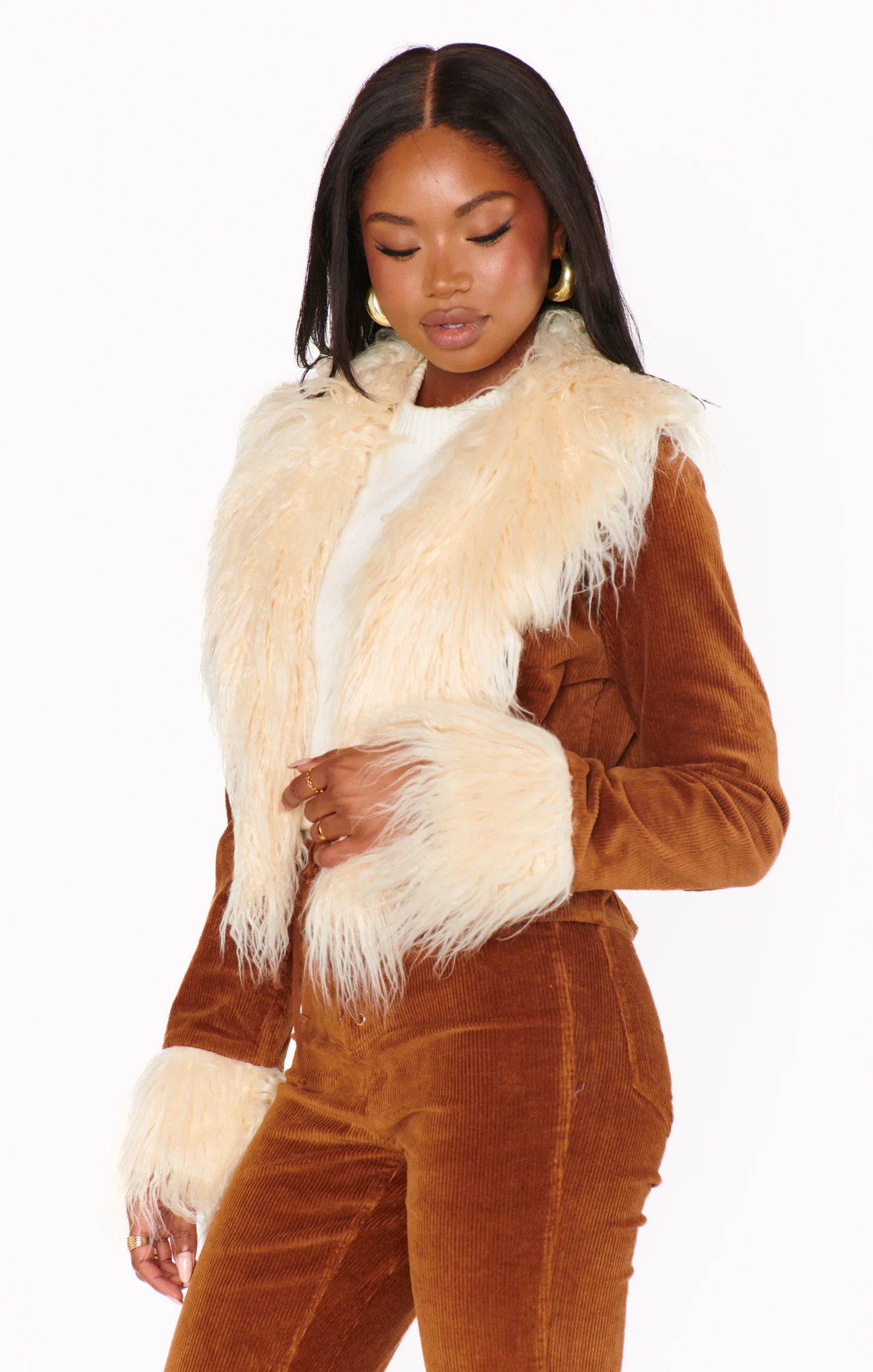 Penny Lane Cropped Coat ~ Saddle Brown Cord w/Faux Fur | Show Me Your Mumu