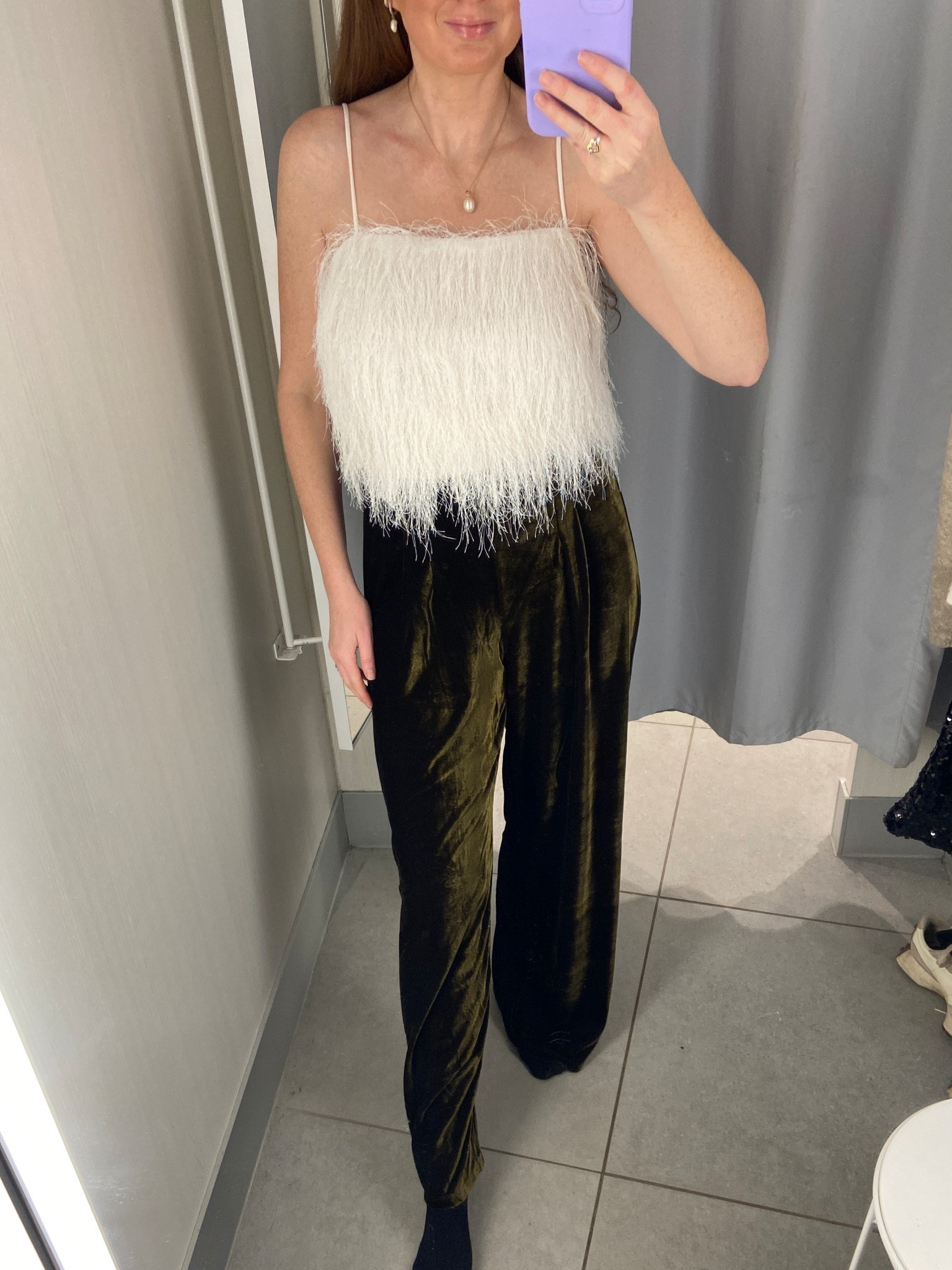 New in H&M party look 🫒🍸 This fluffy cami top and velvet wide-leg trousers make the perfect Christmas cocktails outfit. I’m wearing a size small in both pieces. Such a gorgeous option for holiday nights out, festive events and Christmas party outfits.

#LTKuk #LTKfestive #LTKpartywear