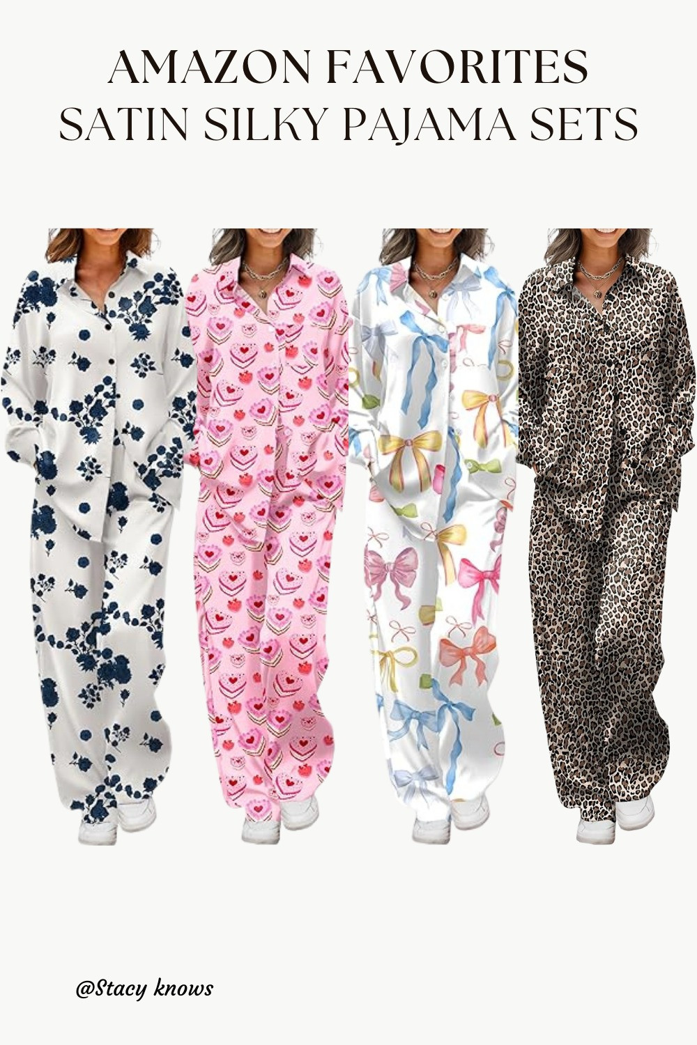 Sweet dreams start here! Upgrading my nighttime routine with this satin silky pajama set. It’s the perfect blend of luxury and comfort—super soft, breathable, and that button-down style makes it feel so elevated. Whether you're lounging or sleeping, this 2-piece print set is a total must-have! 
#LTKhome #SatinPajamas #Loungewear #Sleepwear #PajamaSet #CozyVibes #NighttimeRoutine #SilkyPJs #GiftIdeasForHer #SoftGirlAesthetic #LTKunder50 #StayInStyle 

 #LTKSpringSale #LTKSeasonal #LTKTravel