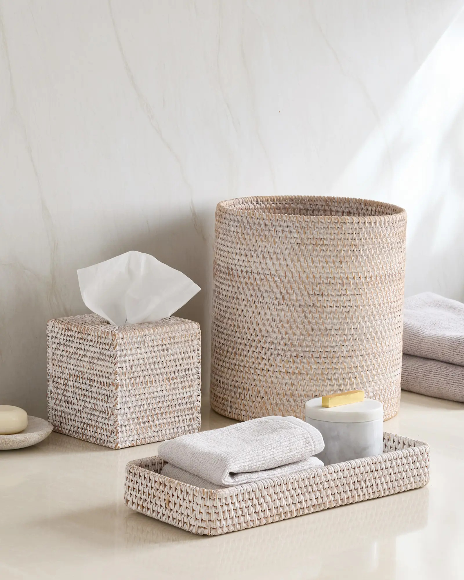 Handwoven Rattan Bathroom Accessories Set | Quince