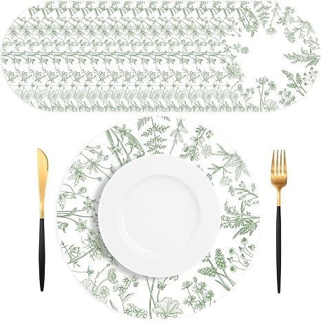 50 PCS Spring Green Floral Placemats Wedding Paper Placemats Disposable Vintage, 13.5 Inch Chinoi... | Amazon (US)