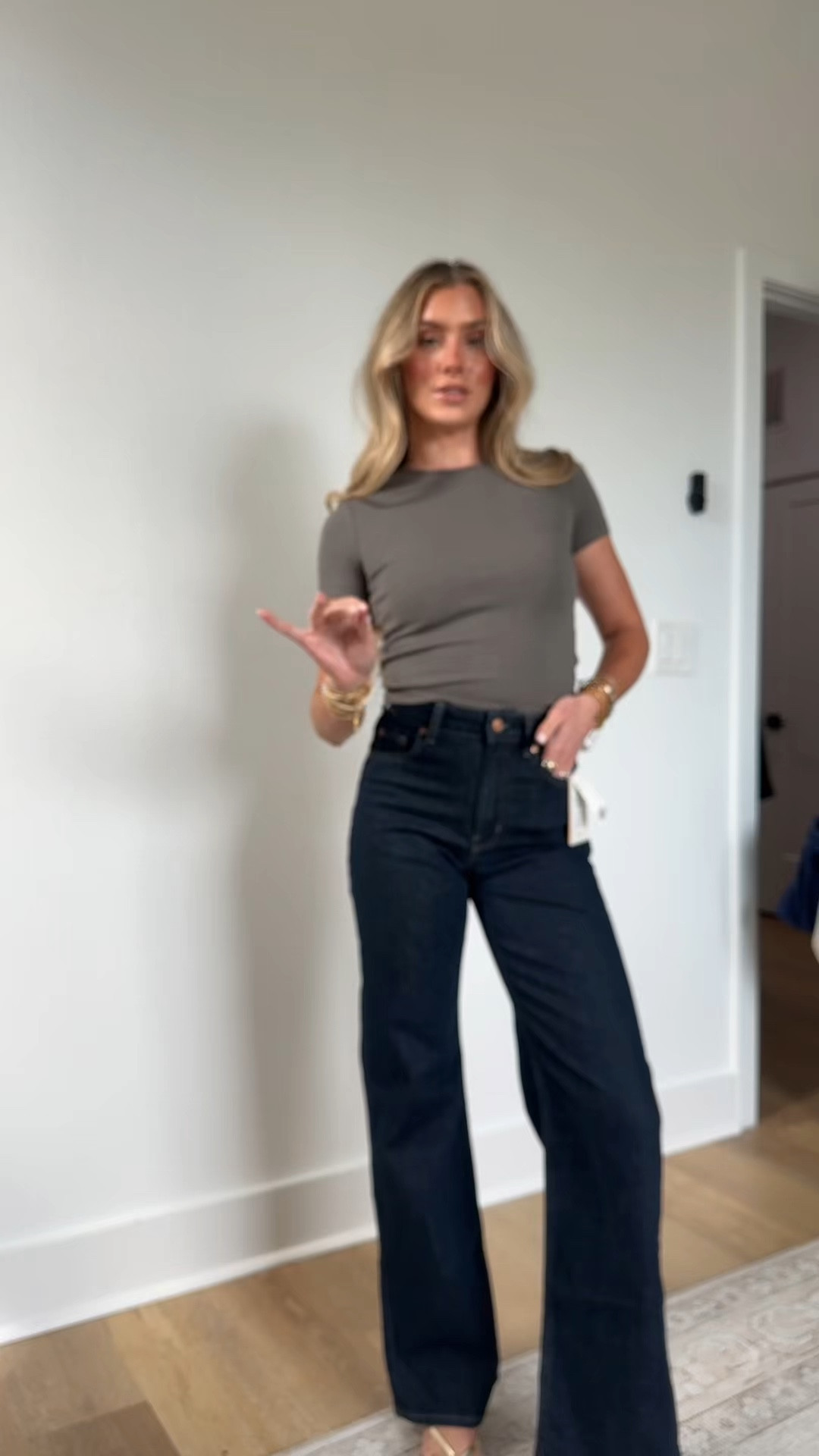 @h&m size 0 5-pocket jeans in cotton denim with gentle stretch for good comfort. Regular fit from waist to hip and wide cut from thigh to hem. High waist and zip fly with button. Wide, regular-length legs, designed to fall at top of foot with little or no stacking.

#LTKSaleAlert #LTKgrwm #LTKootd