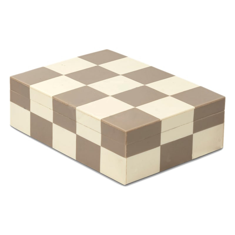 Tan & White Checkered Box, Small | At Home