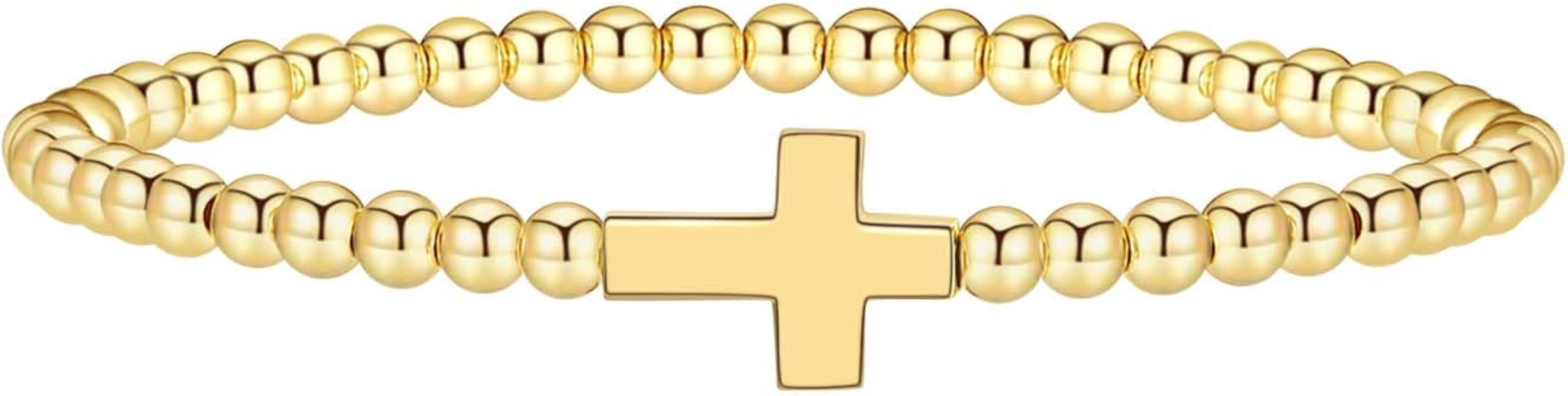 Gold Bracelets for Women 14K Gold Beaded Bracelets Stackable Bracelets for Women Gold Charm Brace... | Amazon (US)