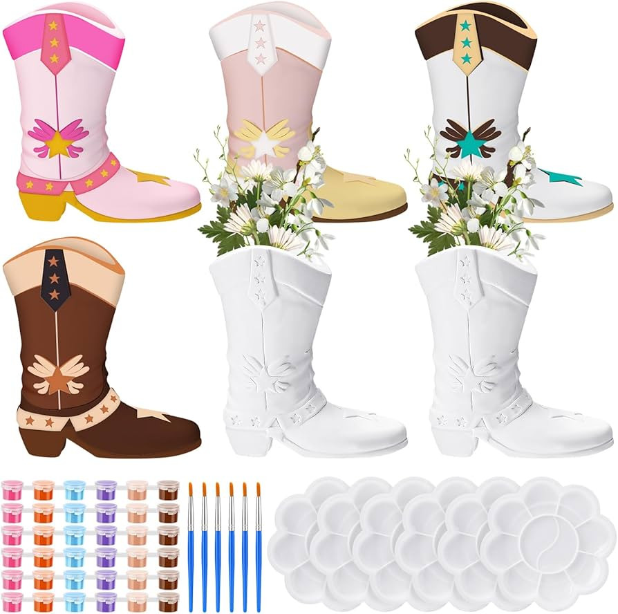 Affrolling 6 Set Cowboy Boot Vase Ceramics to Paint Ready to Paint Your Own Ceramic Cowgirl Hat V... | Amazon (US)