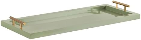 Kate and Laurel Halsey Rectangle Decorative Narrow Tray with Gold Metal Handles, 24 x 10, Green a... | Amazon (US)