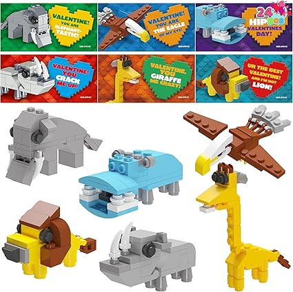 JOYIN 24 Packs Valentines Day Cards with Safari Animal Building Blocks for Gifts Party Favor, Cla... | Amazon (US)