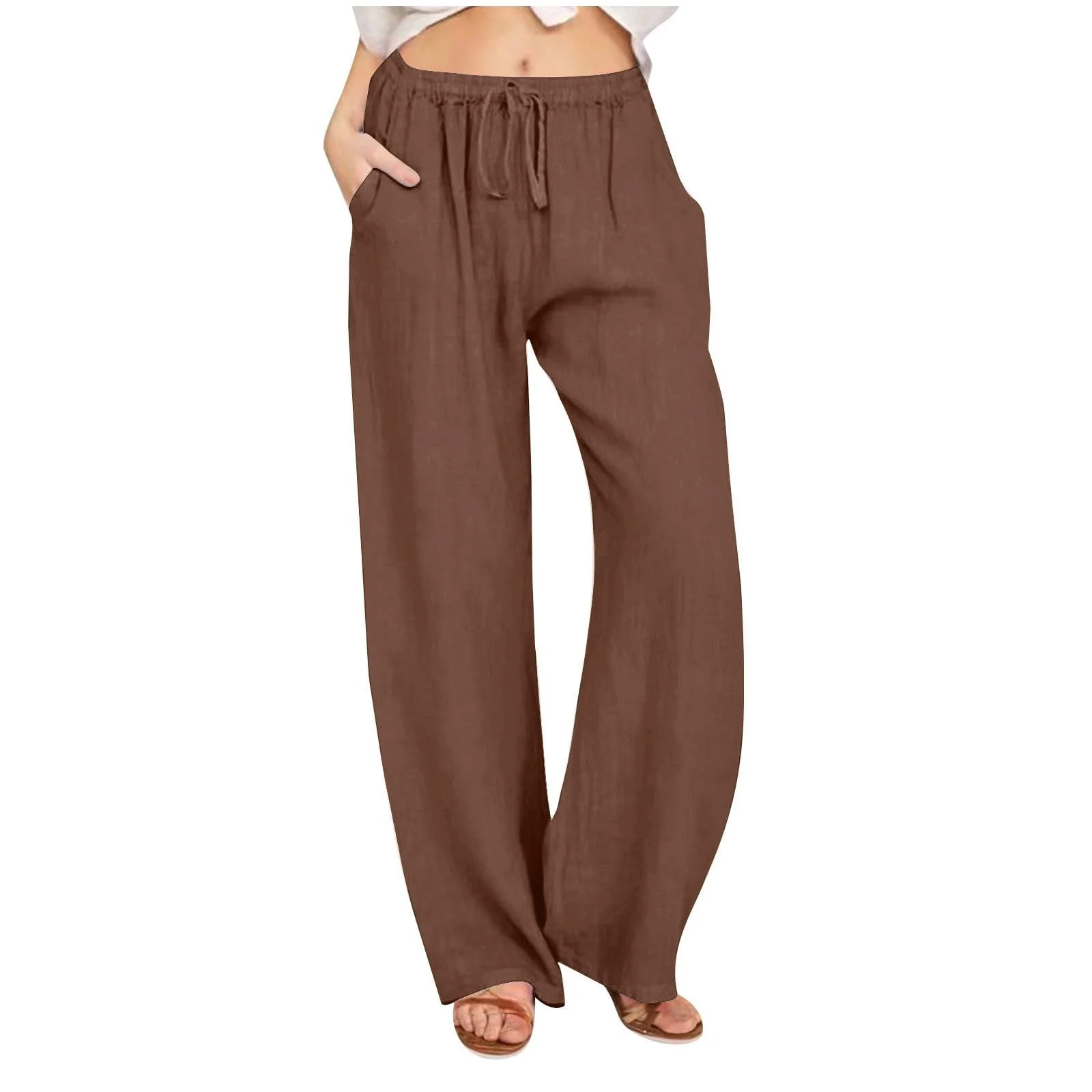 Mohiass Cotton Linen Pants for Women Summer Drawstring High Waisted Palazzo Pants Wide Leg Yoga P... | Walmart (US)