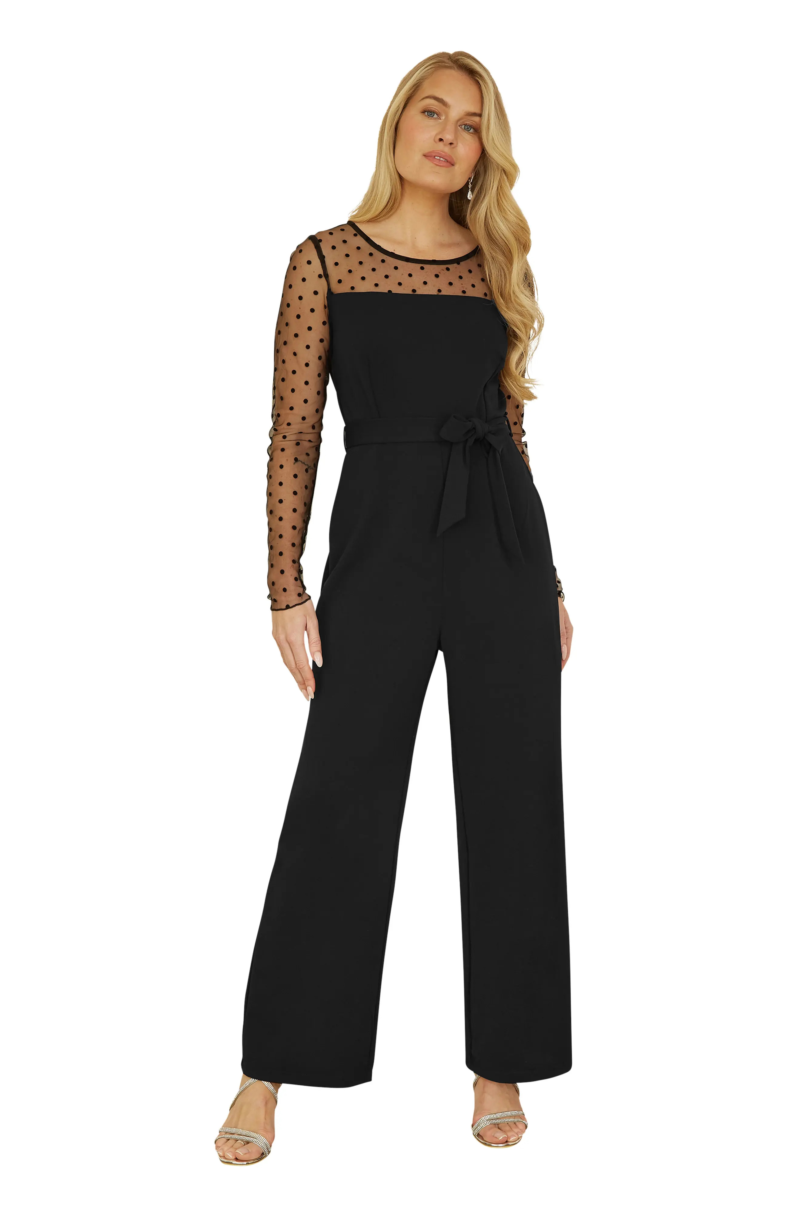 Yumi Black Spot Mesh Stretch Jumpsuit (Women) | Nordstrom | Nordstrom
