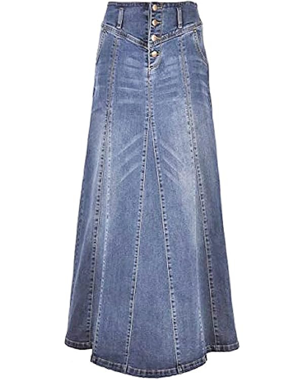 CHARTOU Women's Retro Exposure Button-Fly Packaged Hip A-Line Maxi Long Denim Skirt | Amazon (US)