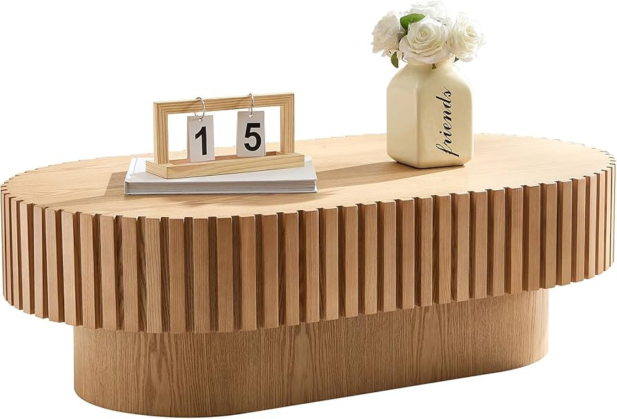 Oval Coffee Table, Coffee Table for Living Room, Modern Handcraft Solid Wood Drum Coffee Table wi... | Amazon (US)