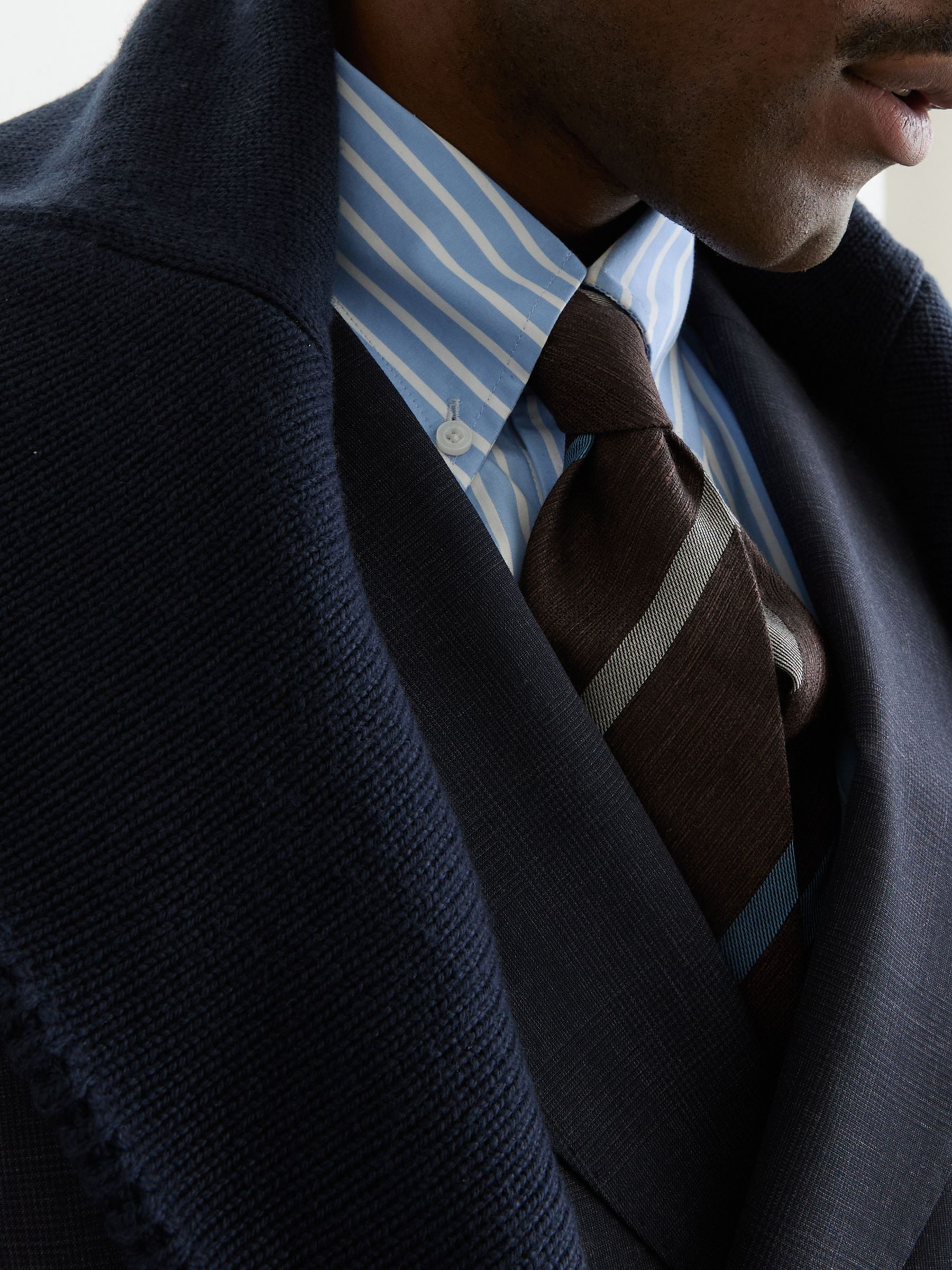 Reiss Cotton-Linen-Silk Stripe Tie in Chocolate Brown - REISS | Reiss UK