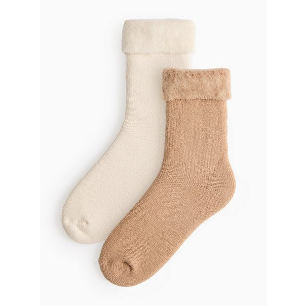 Cream & Beige Brushed Thermal Socks 2 Pack 4-8 | argos.co.uk