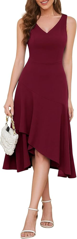 Aupuls Cocktail Dresses for Women Formal Wedding Guest Dress Party Evening Dress Asymmetrical Ruf... | Amazon (US)