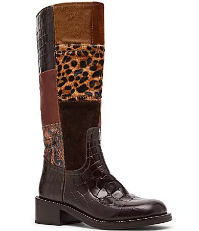 Steve Madden Riggs Leather and Suede Patchwork Animal Print Tall Boots - 6 | Dillard's