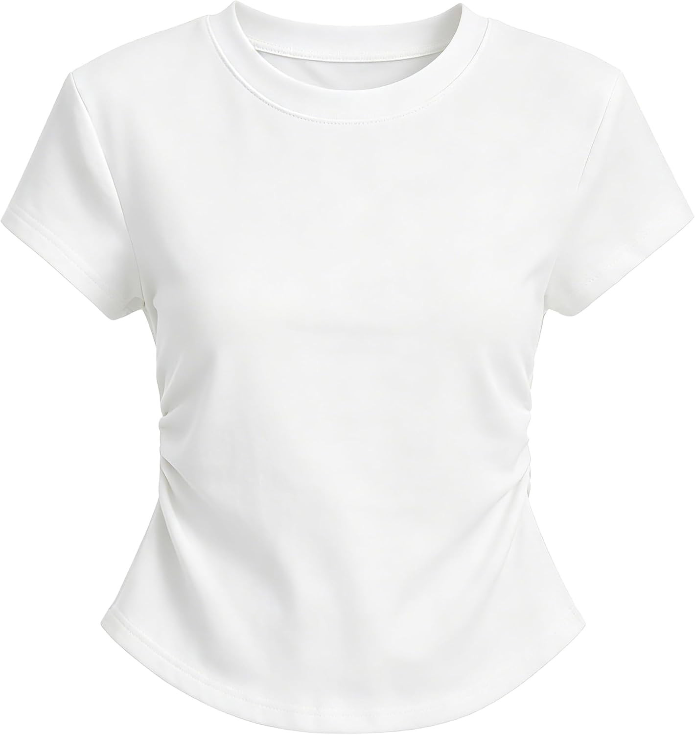 Womens Side Ruching Cropped T Shirts Short Sleeve Crewneck Fitted Top Set Gym Workouts Yoga Casual Tee | Amazon (US)