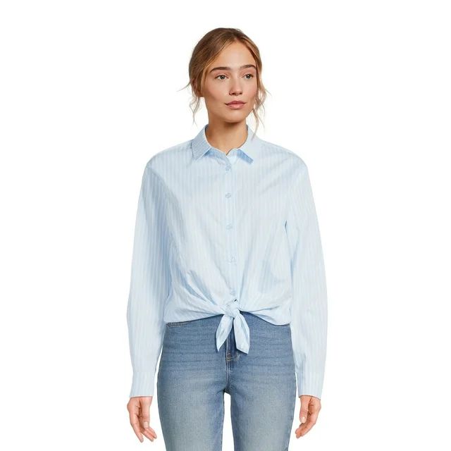 No Boundaries Juniors Poplin Shirt with Tie Front, Sizes XS-3XL | Walmart (US)