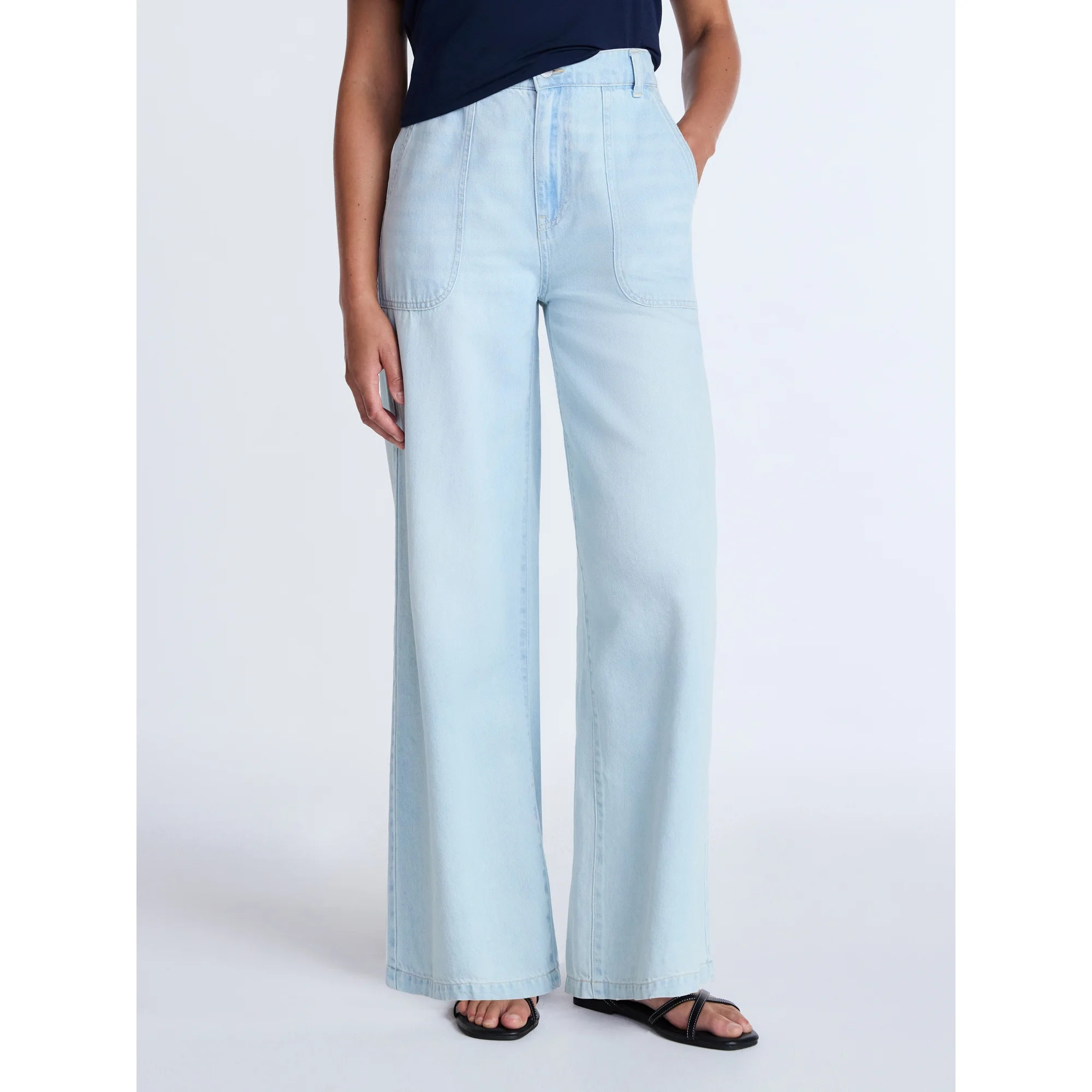 Time and Tru Women's High Rise Draped Utility Jeans, 30" Inseam, Sizes XS-XXXL | Walmart (US)