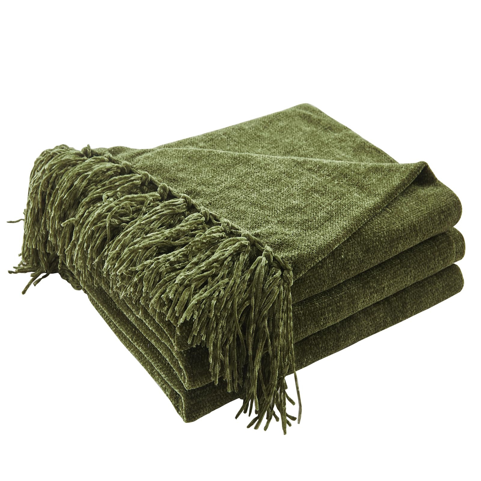 CozeCube Chenille Throw Blanket for Couch, Cozy Plush Fuzzy Decorative Olive Green Blanket with F... | Amazon (US)