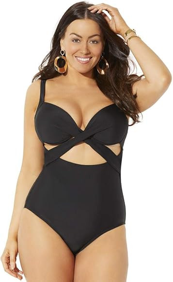 Swimsuits For All Women's Plus Size Cut Out Underwire One Piece Swimsuit | Amazon (US)