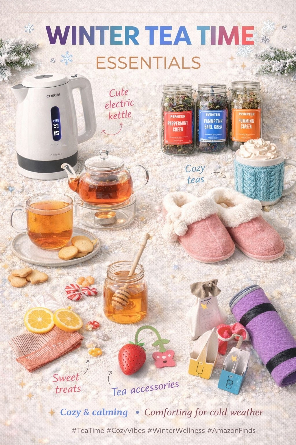 Tea time but make it winter cozy ☕❄️

I’ve been romanticizing my mornings and evenings a little more this season, and creating a dedicated tea moment has been my favorite ritual. A warm kettle, cozy teas, cute mugs, sweet treats, and comfy essentials — it’s the perfect way to slow down, reset, and stay warm during these colder days.

Whether you’re sipping peppermint, ginger, or a calming herbal blend, this little tea setup turns any moment into self-care. It’s simple, comforting, and honestly one of the easiest ways to add cozy vibes to your winter routine.

Saving this for all my fellow tea lovers ✨

#WinterTea #CozyRituals #TeaTimeEssentials #CozyLiving #WinterVibes #SelfCareAtHome #TeaAesthetic #AmazonFinds #PinterestHome #WarmAndCozy

#LTKSeasonal #LTKHome #LTKActive