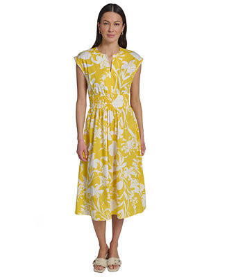 Calvin Klein Women's Floral Smocked A-Line Midi Dress - Macy's | Macy's
