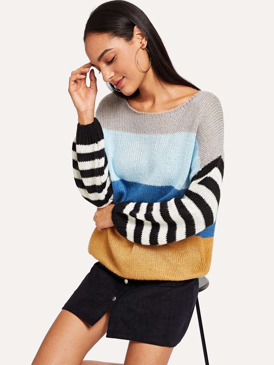 Color Block Striped Sweater | SHEIN