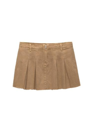 Denim mini skirt with box pleats | PULL and BEAR UK