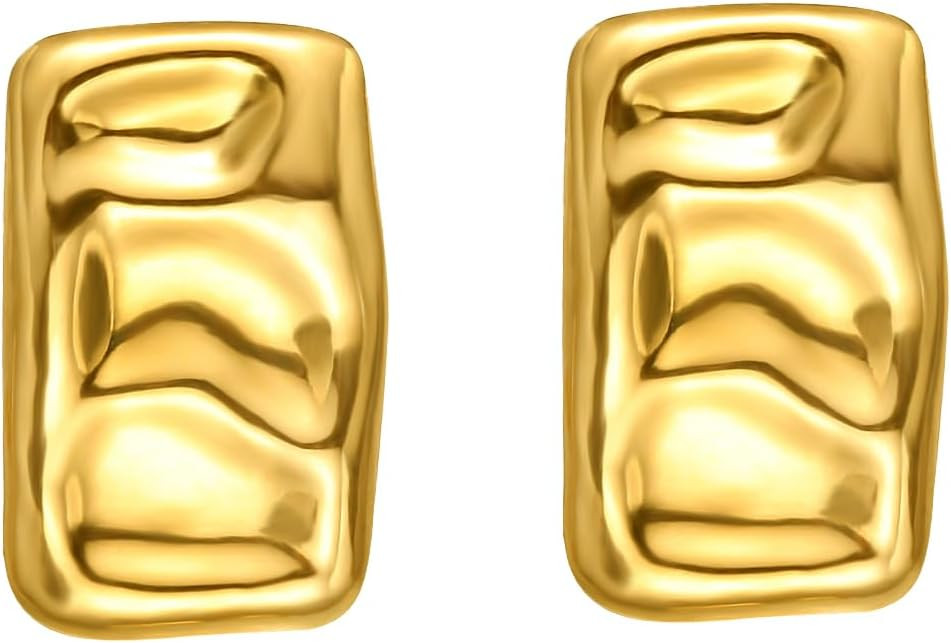 Geometric Rectangle Gold Stud Earrings Irregular Hammered Chunky Statement Square Earrings for Wo... | Amazon (US)