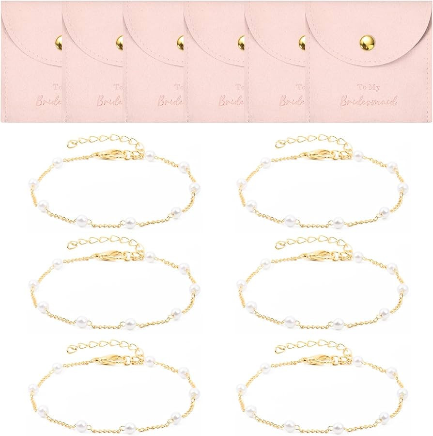 DEEKA 12 Pcs Jewelry Bridesmaid Gifts Microfiber Small Jewelry Bags Pouch & Pearl Bracelet Set of... | Amazon (US)
