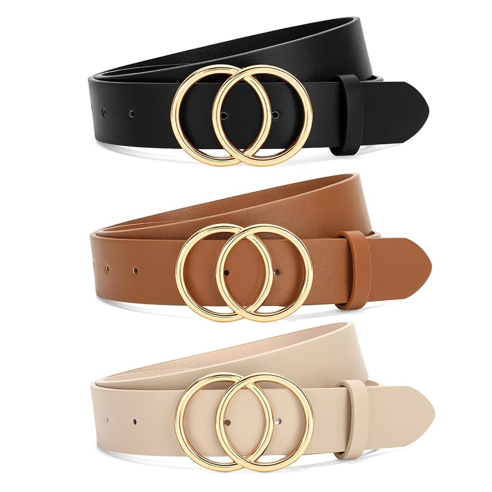 SANSTHS 3 Pack Women Waist Belts for Jeans Pants Dresses, Ladies Belt with Double O-Ring Gold Buc... | Amazon (US)
