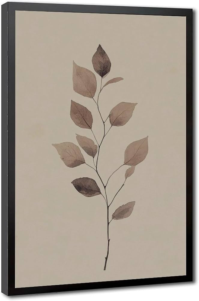 Minimalist Brown Leaves Canvas Wall Art Vintage Botanical Painting | Amazon (US)