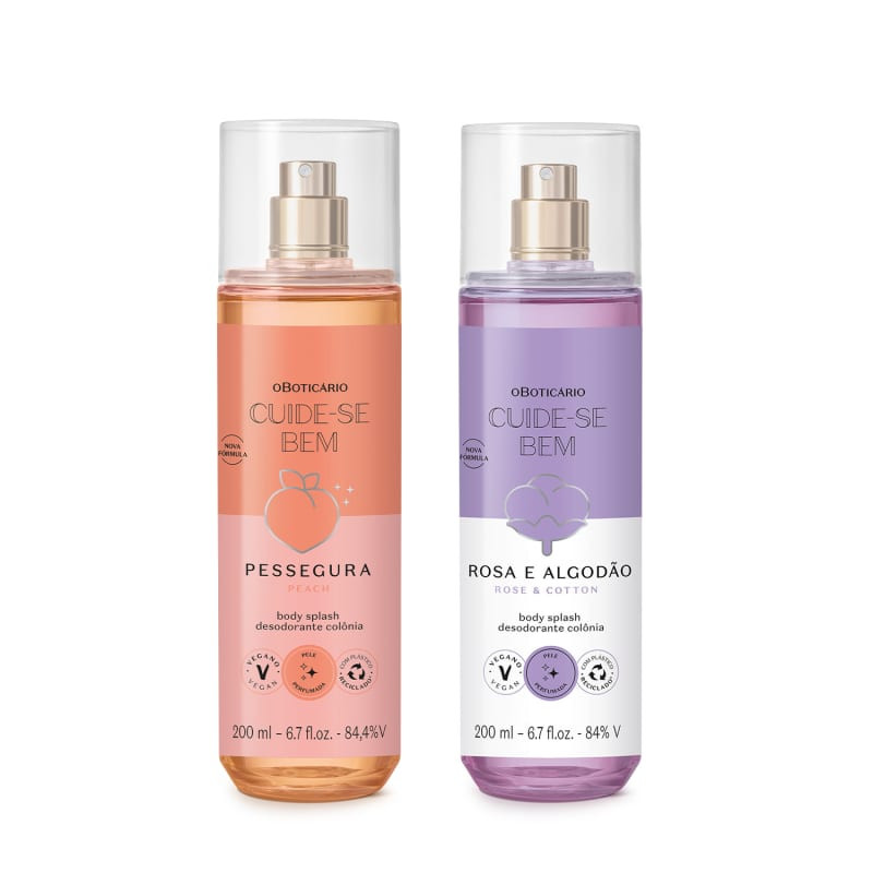 Combo Body Splash Cuide-se Bem: Pessegura 200ml + Rosa e Algodão 200ml | O Boticário | oBoticario (BR)