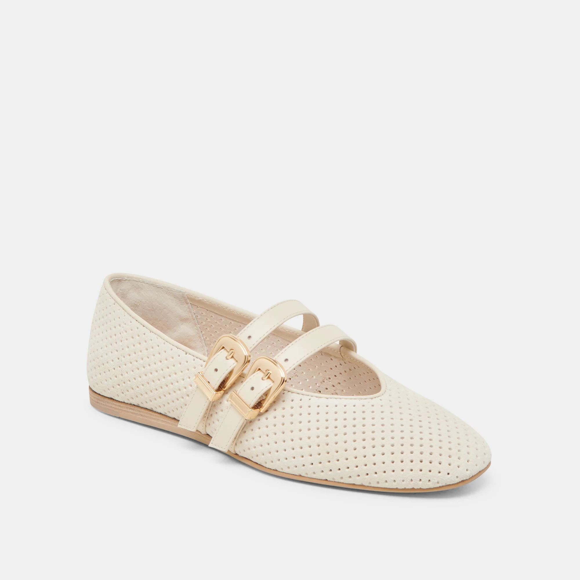 Baylee Wide Bone Perforated Suede Ballet Flats | Dolce Vita | DolceVita.com