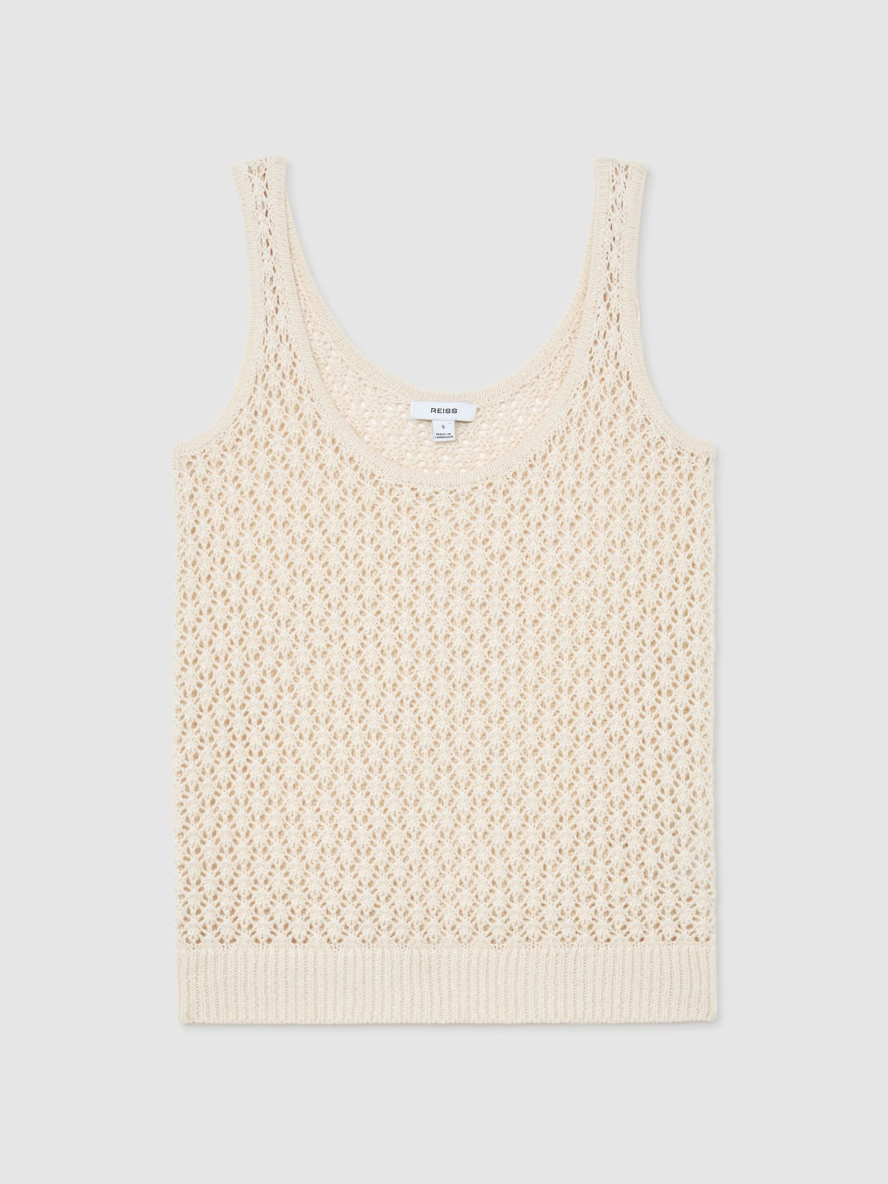 Reiss Linen Open-Stitch Knitted Vest in Ivory - REISS | Reiss UK