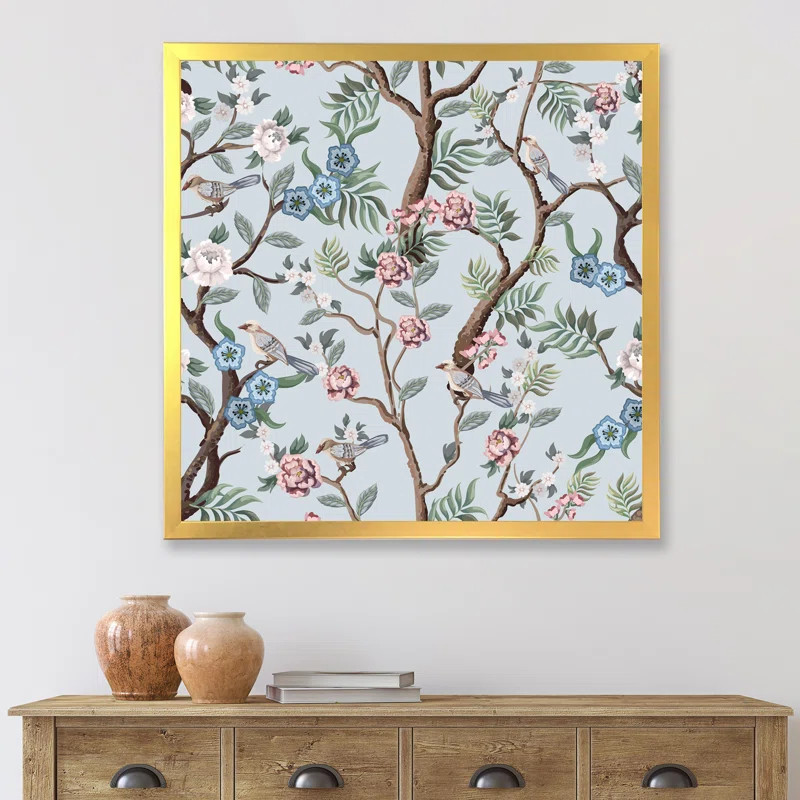 Chinoiserie With Birds And Peonies X Framed On Canvas Painting | Wayfair North America