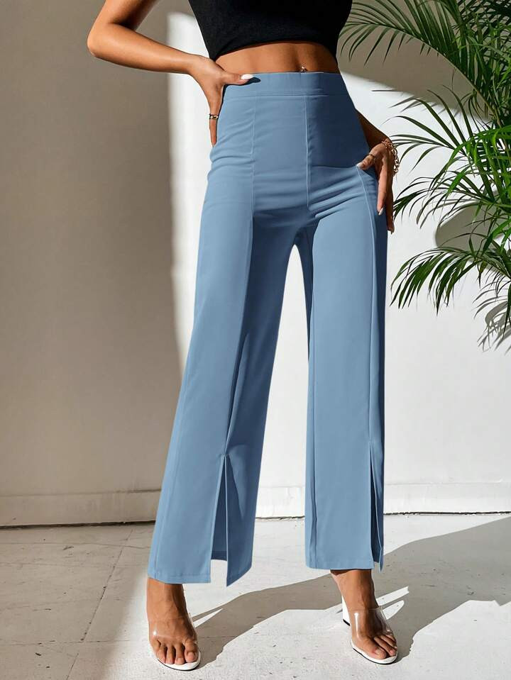 SHEIN PETITE Split Hem Straight Leg Dress Pants | SHEIN